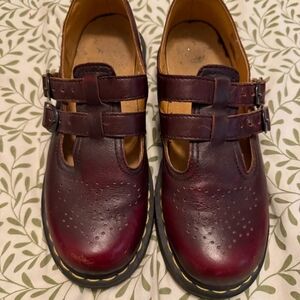 Dr. Martens Burgundy Double-Strap Leather Mary Jane Flats